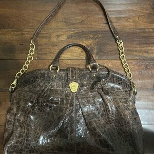 Brahmin Brown Croc Embossed Leather Tote Satchel Gold Chain – Preowned